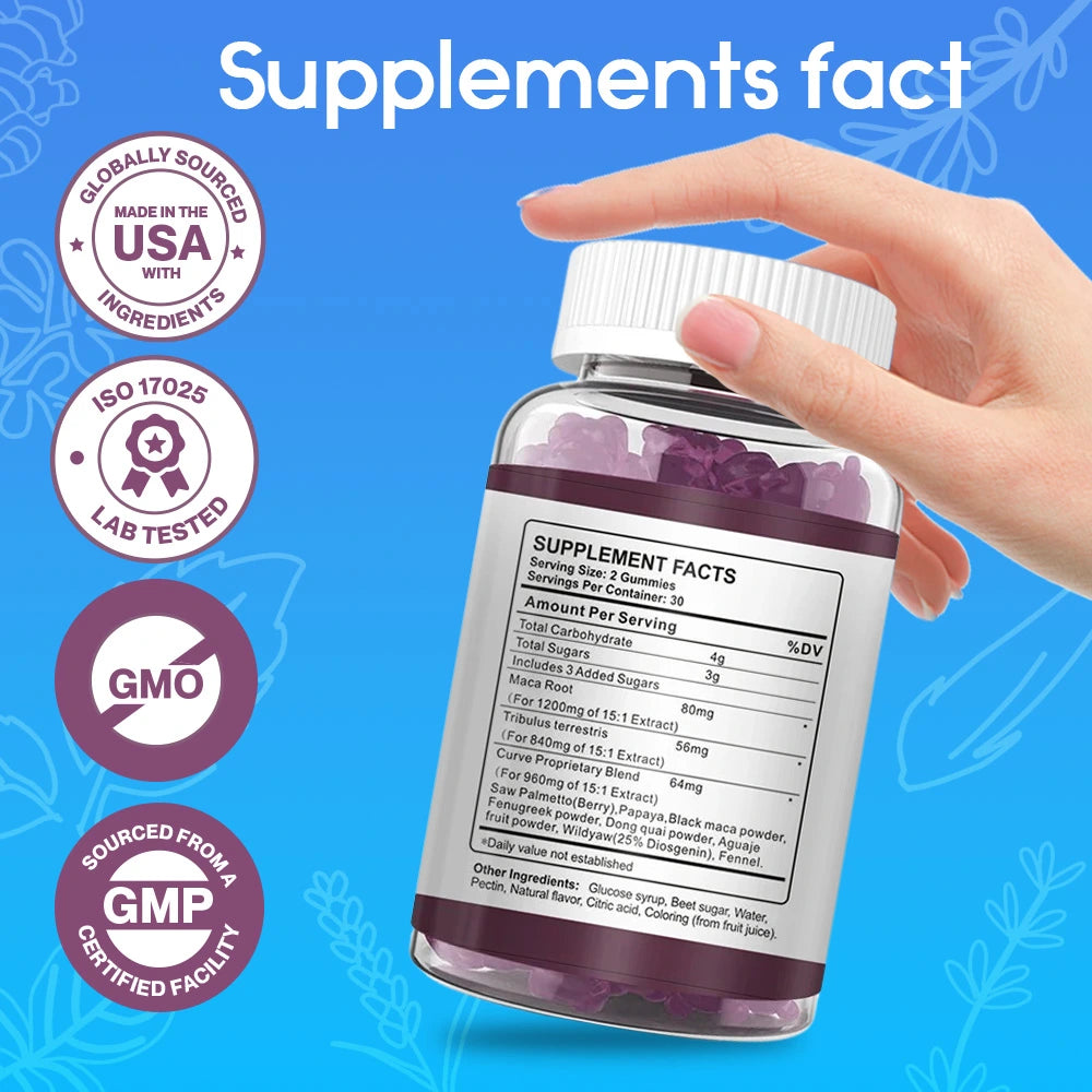 Maca Plus Gummies (1500mg) | Dietary Supplement for Butt Enlargement, Hips Enhancement, and Hormonal Balance