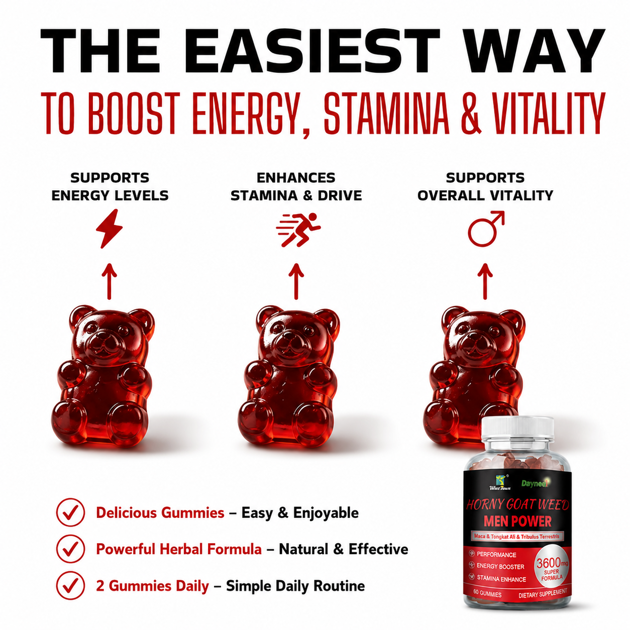 2026 Chumgum Horny Goat Weed Men's Performance Gummies - 3600MG Herbal Blend For Energy, Stamina & Vitality Support