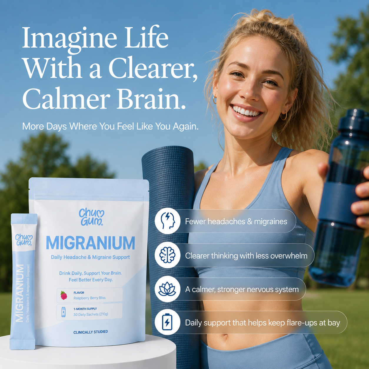 Chumgum - Migranium Daily - World’s 1st Anti-Migraine Super Formula for Headaches + Brain Fog + Stress