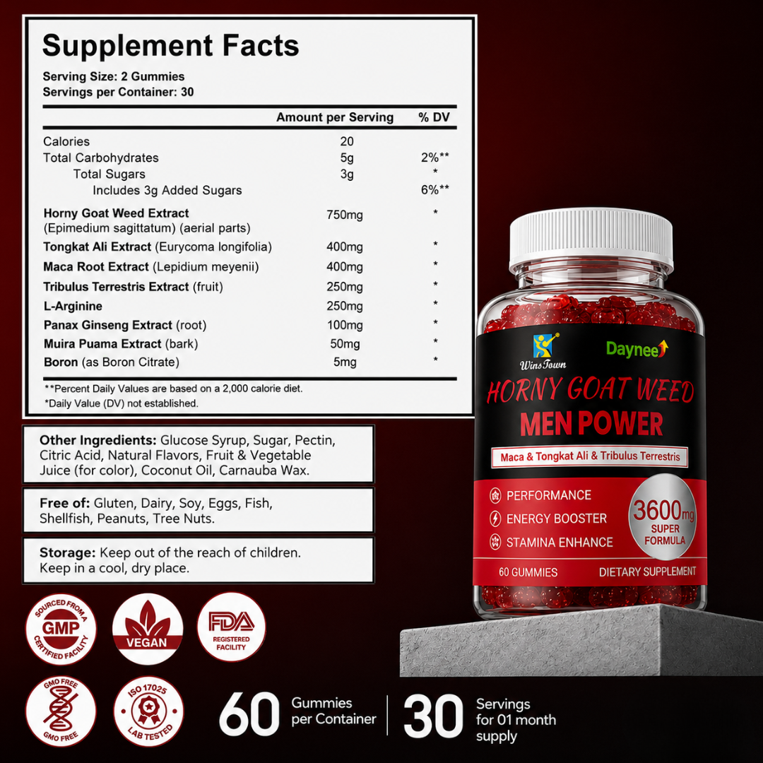Horny Goat Weed Gummies for Men — Drive, Stamina & Performance Support 3600mg