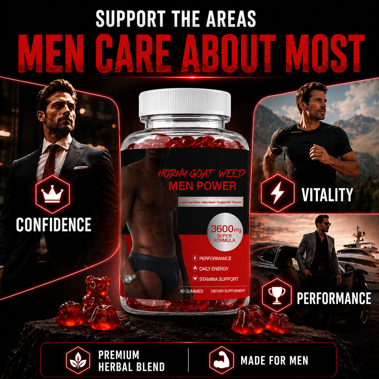 Chumgum Horny Goat Weed Men's Performance Gummies - 3600MG Herbal Blend For Energy, Stamina & Vitality Support