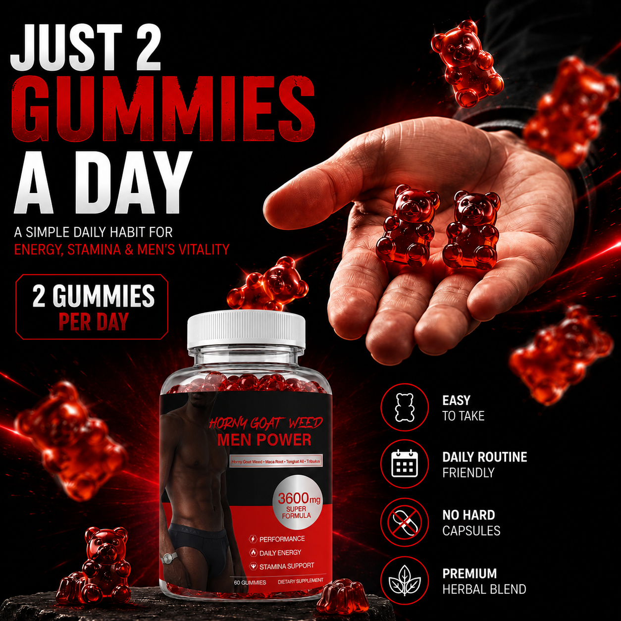 Chumgum Horny Goat Weed Men's Performance Gummies - 3600MG Herbal Blend For Energy, Stamina & Vitality Support